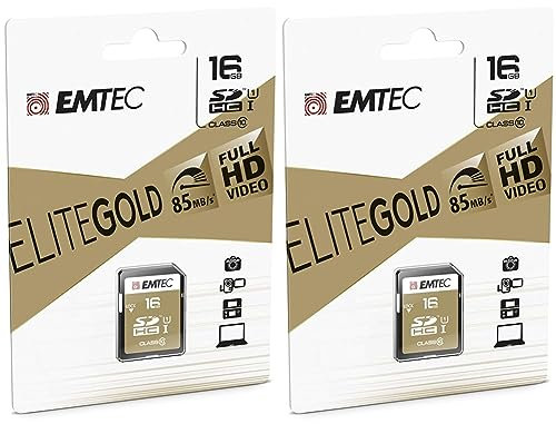 EMTEC ECMSD16GHC10GP - Carte SD - Classe 10 - Gamme Elite Gold - UHS-I U1 - avec Adaptateur Performance - 16 GB (Lot de 2)