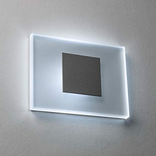 LED Treppenbeleuchtung Premium SunLED Medium 230V 1W Echtes Glas Wandleuchten Treppenlicht mit Unterputzdose Treppen-Stufen-Beleuchtung Wandeinbauleuchte (ALU: Silbergrau; LICHT: Kaltweiß)