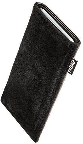 fitBAG Fusion Schwarz/Schwarz Handytasche für Apple iPhone 15 Pro Max Tasche aus Nappaleder/Wildleder mit Microfaserinnenfutter | Hülle mit Reinigungsfunktion | Made in Germany