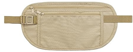 FuninCrea Hüfttaschen, Nylon Bauchtasche Brustbeutel versteckte für Frauen Männer, Anti-Diebstahl Gürteltasche Unter Kleidung mit Verstellbarer Schnalle und Elastisches Band für Laufen (Khaki)