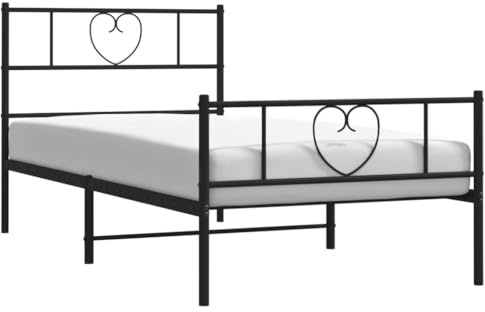vidaXL Bettgestell, Bettrahmen mit Kopfteil Fußteil, Metallbett Bett mit Lattenrost, Einzelbett Gästebett Schlafzimmer, Metall Schwarz 75x190cm