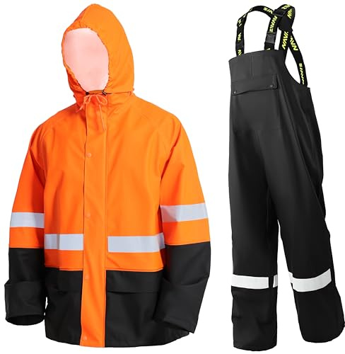 Combinaison pluie homme imperméable veste pantalon capuche(Orange,L)