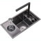 Fregadero Invisible De Acero Inoxidable De Un Solo Recipiente con Lavadora De Taza De Alta Presión Fregadero Individual Mini Lavabo Isla Central con Grifo Elevable De Siete Caracteres (Color : Negro
