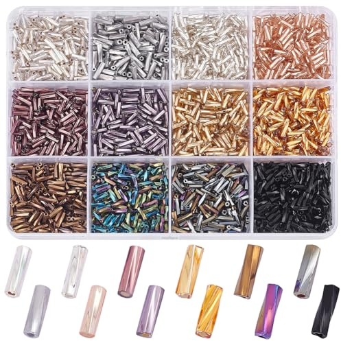 PH PandaHall 3540 Stück Glasperlen In 12 metallischen Dunklen Farben 6 mm Gedrehte Röhrenperlen Lange Glasperlen Lose Abstandshalterperlen Bastelperlen Für Die Herstellung von Armbändern Und Schmuck