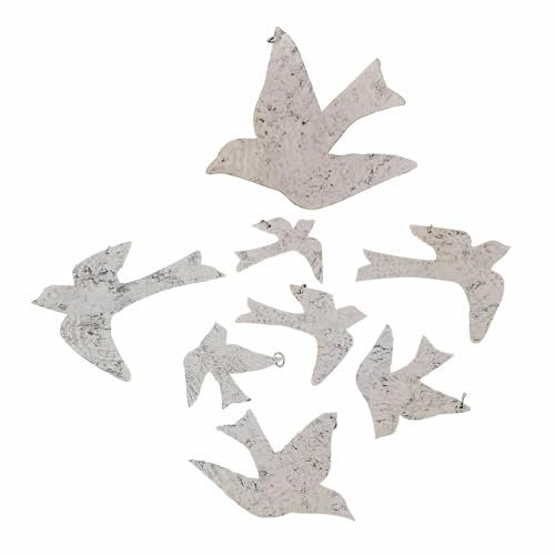 Loberon Anhänger 8er Set Carrel, Vögel mit Antik-Finish, gehämmerte Textur, langlebig & handgefertigt, Dekoration, Dekoobjekt, Eisen, antikweiß