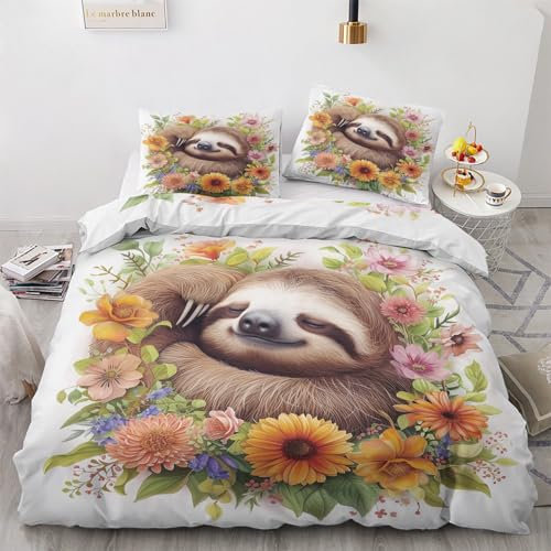 GEDAEUBA Bettwäsche 135x200 Faultier - Süße Tiere Bettbezug 135 x 200 2er Set, Wendebettwäsche und Kissenbezug 80x80, Weiche & Angenehme Mikrofaser Bettwäsche-Sets mit Reißverschluss