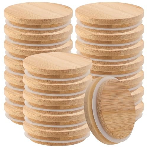 UNGFEI 20 PCS Bamboo Lids for Gü Pots, 80mm Wooden Lid for Glass Storage Jars and Yoghurt Pot