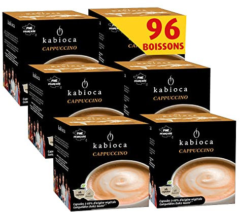 Kabioca - Cappuccino gourmand et raffiné - Compatible avec Dolce Gusto - 6x16 Capsules tout en un d'origine végétale pour préparation Cappuccino