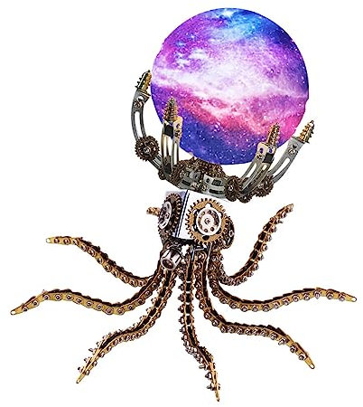 Meiurlex 3D Metal Puzzle Kit with Star Lamps, Octopus Base Mechanical Metal Jigsaw DIY Assembly Steampunk Puzzle Handmade Collection Ornament Decoration - 1060PCS