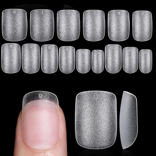 Bnbnpup Kurz Nagelspitzen Tips für Nägel - Full Cover Nail Tips, 240 Stück, 15 Größen - Perfekt für Gelnägel (Vollmatt Kurze Quadratisch-Abgerundet)