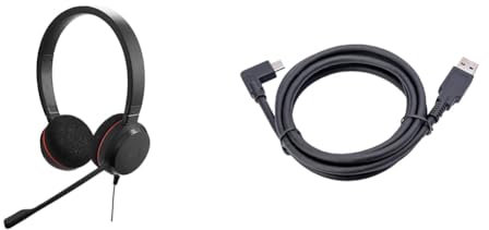 Jabra Evolve 20 Stereo Headset – Microsoft Certified Headphones for VoIP Softphone & PanaCast USB Cable to connect PanaCast to your PC or PanaCast Hub