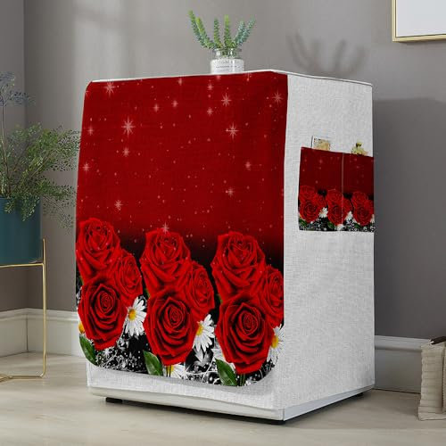 Highdi 3D Funda de Lavadora Cubierta Exterior,Adapta a la Mayoría de Lavadoras y Secadoras de Carga Frontal Protector Solar a Prueba de Polvo (L Capacidad 10.5~12 KG,Rosas Rojas)