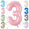 Pink 40 Inch Number 3 Balloon,Large Self Inflating Pastel Pink Foil Number Balloons 0-9 for Boys Girls,Digit Three Balloons for 3rd Birthday Party Decorations Supplies
