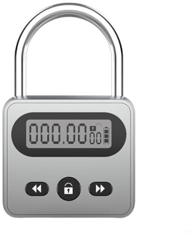 UTTASU Digitales Zeitschloss, LCD-Display, Multifunktions-Timerschloss, 999-Stunden-Timing, Selbststeuerung, Metall-Timerschloss zur Vermeidung von schlechten Angewohnheiten (grau)