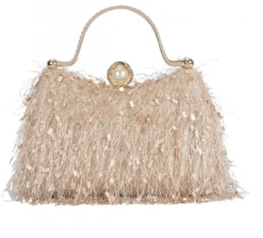FANSHUAI Federtasche mit Federn, Clutch, Quaste, elegante Feder-Schultertasche, Umhängetasche, verzierte Clutch, Abschlussball, Clutch, mit Handschlaufe, klein für Abendparty, Hochzeit, beige,