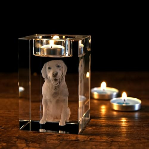 Ritratto 3D personalizzato di animali domestici, foto di cristallo inciso 3D, portacandele personalizzato, candela commemorativa per cani, regalo commemorativo per cani, regalo per la perdita di