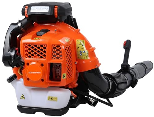 loyliawa Laubbläser, 80CC Gasrucksack, Laubbläser, 4-Takt-Motor, 900 CFM Luftvolumen, 2,3 l Gastank, gasbetriebener Rucksack, Schneefräse für Rasenpflege, Hof, Staub, Schmutz, Straßenreinigung, Orange