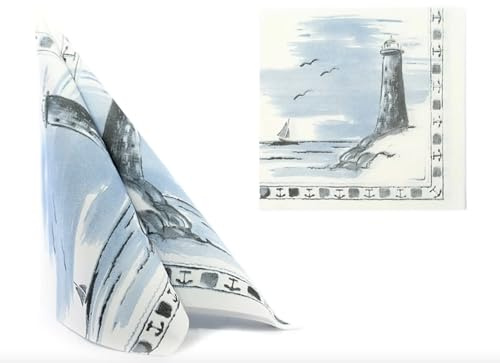 AROBA 50 Stück Airlaid Servietten 40x40 cm - Stoffähnliche Einweg Tischservietten - Hochwertige Dekorative Servietten für Hochzeit, Events, Hotels, Restaurants - Muster Leuchtturm