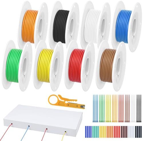 QWORK® 8 Rotoli di cavo silicone 20 AWG 0,5 mm², bobina di filo in rame stagnato siliconato da 5 m per colore, per lampade, contatori, fai da te