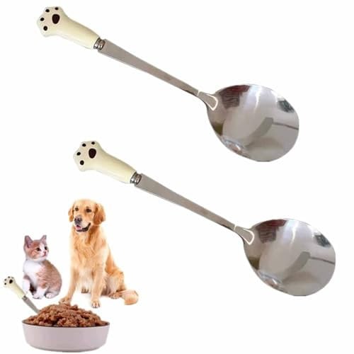 2 PCS Pet Food Spoon Cute Stainless Steel Dog Spoon Pet Food Scoop Paw Cat Can Spoon for Pets Premium Quality