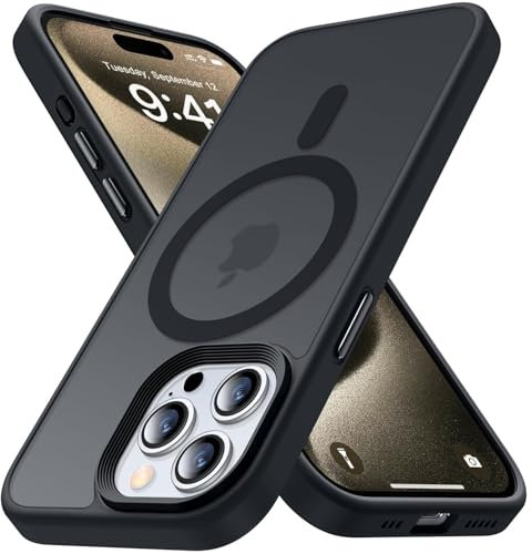 Alphn iPhone 15 Pro Max 6,7 Zoll Hülle mit MagSafe, Magnetische Hülle, Schutzhülle für iPhone, Kompatibel Mit MagSafe - Kratzfest, Durchscheinende Matte Rückseite, Dünne, Stoßfeste Handyhülle Schwarz