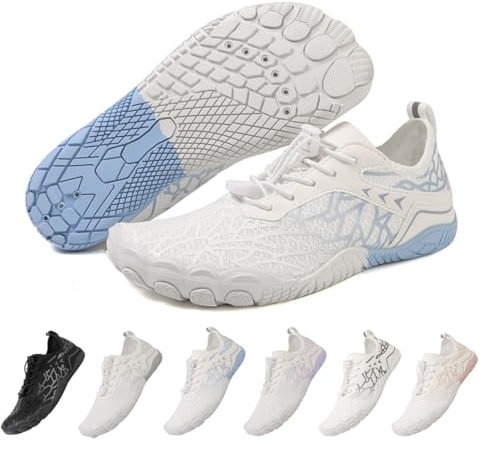 ZEPYFXIT Zapatos de Agua Mujer Hombre Secado Rápido Calzado Descalzos Ligeras Flexibles Barefoot Zapatillas de Deportes Transpirable Piscina Playa(Blanco Azul,36 EU)