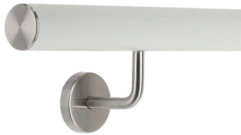 TIBU Pasamanos de aluminio blanco, 30-600 cm, soporte de acero inoxidable en ángulo, longitud 70 cm, con 2 soportes y tapa recta