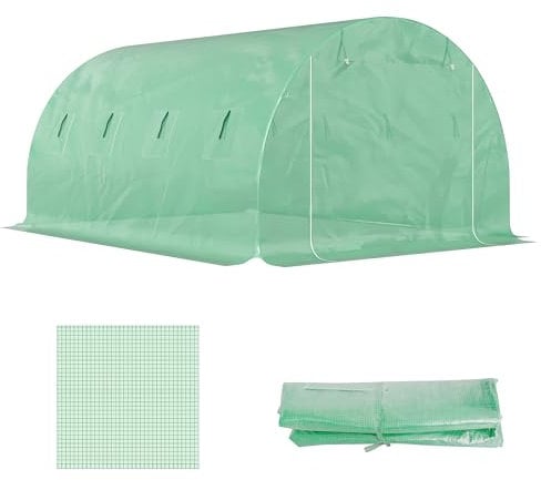 Outsunny Bâche de Rechange Serre Tunnel 12 m², bâche 4 x 3 x 2 m PE Anti-UV imperméable 8 fenêtres + Porte Enroulable zippée Vert