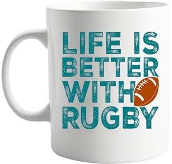 Life is Better with Rugby – 11oz Ceramic Coffee Mug, Ideal for Rugby Fans, Perfect for Morning Coffee, Tea, Hot Chocolate, or Any Beverage – Great Gift for Rugby Enthusiasts, Coaches, and Players