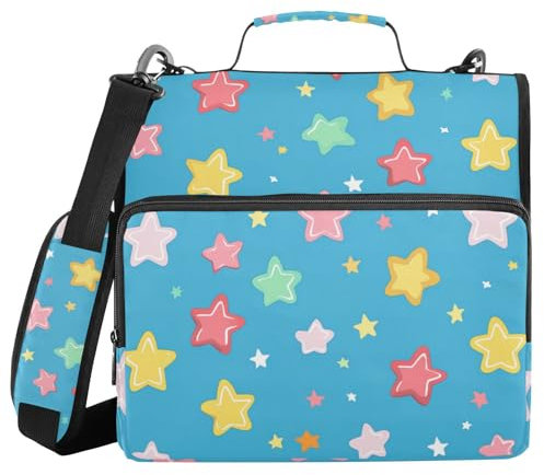Star Colorful 3 Rings 3.8 cm Zip Up Binder with Handle Multi-Pocket Portfolio Binder for Middle Student