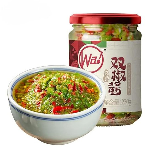 Sichuan Specialty Spicy Chili Sauce and Paste 230g/can, Green＆red Pepper Chopped, Delicious Noodle, Chinese Food, Instant Snacks Double Pepper
