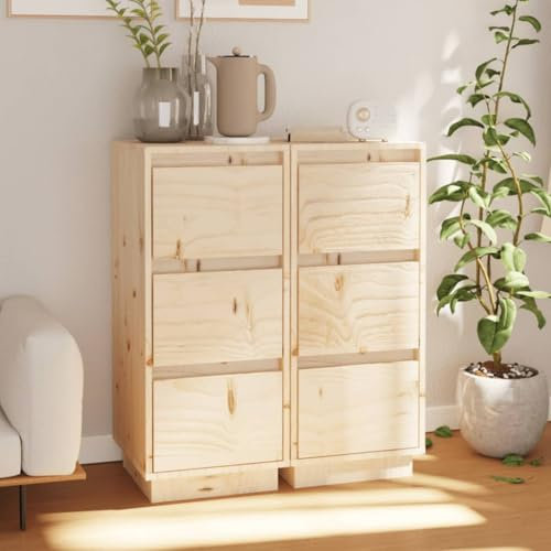 LVHUIDEH Sideboard, Beistellschrank, Aufbewahrungsschrank, Buffetschrank für Wohnzimmer Esszimmer Flur, Langlebig und Robust, 2er Set, 32x34x75 cm, Massivholz Kiefer