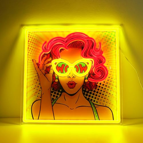 WIOSOUL Pretty Girl Neon Sign,UV Print LED Light Sign Dimmable USB Powered Cool Women Lady Neon Lights for Bedroom,Pop Art Home Wall Decor LED Signs for Birthday Party Girls Gifts