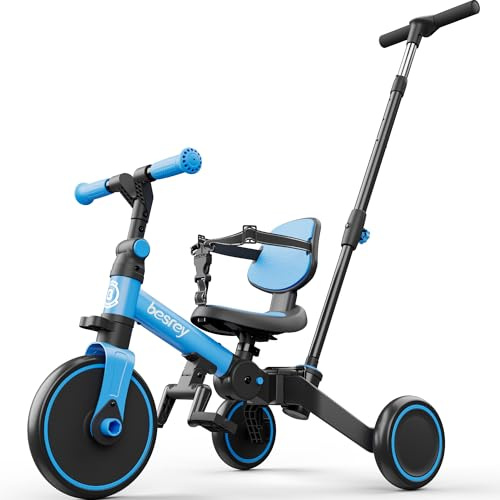 besrey Kleinkinderfahrrad mit elterngesteuertem Schiebegriff für 1-3 Jahre alte Mädchen und Jungen, faltbares Kinder-Schiebedreirad, Kleinkinderdreirad mit abnehmbaren Pedalen, höhenverstellbarer Sitz