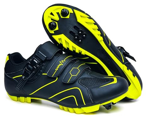 Mateju Fahrradschuhe MTB Herren Damen 36-47EU, Mountainbike Schuhe mit Klicksystem Herren Damen rutschfeste Atmungsaktive für Outdoor Radschuhe (568 Gelb,44)