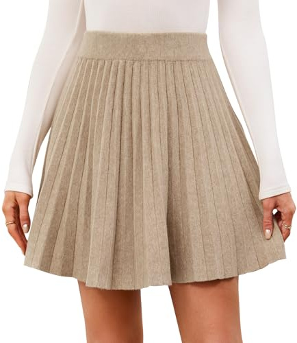Genfien Röcke für Damen A Linie Hohe Taille Plisseerock Elastischer Bund Winterlicher Strick Minirock Elegant