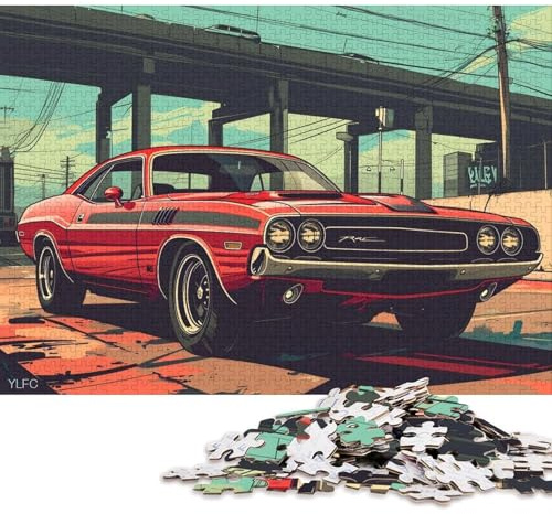 1000 Teile, 1970 Dodge Challenger RT für Erwachsene, schwierige Puzzles, Holzpuzzles, Lernspiel für Erwachsene und Teenager, 1000 Stück (75 x 50 cm)