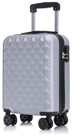 YONSLY Koffer Suitcase S Silber, Trolley Reisekoffer, Kabinenkoffer Rollkoffer Handgepäck mit 4 Rollen 360°, Hartschalenreisekoffer, Zahlenschloss, Weicher Gummigriff