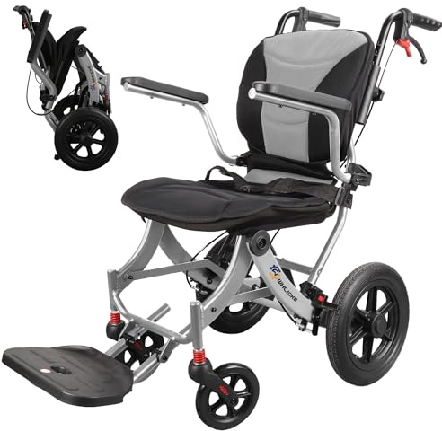 WHLICKS Rollstuhl Faltbar Leicht für Erwachsene und Senioren, Tragbarer Reisestuhl mit Abnehmbarem Polster und 11-Zoll-Rädern, Ergonomischer Rollstuhl, Höhenverstellbar, für Jedes Gelände Geeignet