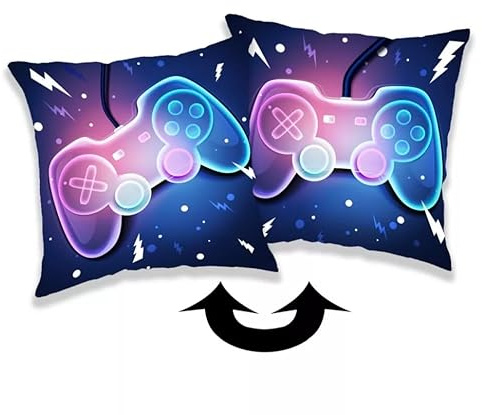 Jerry Fabrics Deko-Kissen 40x40 cm – Gaming Design mit Neon-Controller