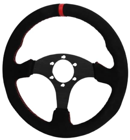 YcmUafWax Flat Steering Wheel 330mm Suede Aluminum Frame 13 Inch Compatible With Drift Racing Pc Game Controllers(6028BK-MS-RD-RD)