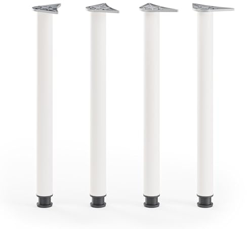 ATM Lot de 4 Pieds de Table 71cm Pieds de Bureau Réglables en Hauteur Métal Pieds de Meubles Ø 60mm pour Table à Manger Cuisine Support de Table Rond Robuste - Blanc