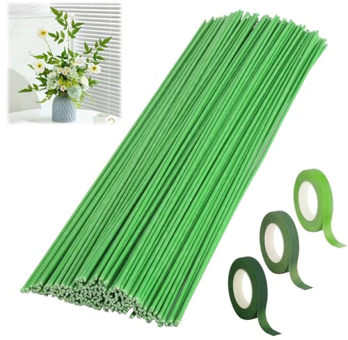 Lot de 150 fils de fleur, vert, 2 mm, 30 cm - Fil de fleuriste - Pour le bricolage, l'arrangement floral, la décoration, le jardin