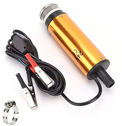 Wakects DC 24V Fuel Transfer Pump, Aluminum Alloy Submersible Pump 30L Min 8500rpm with 2.8m Wire Low Noise Good Sealing for Kerosene Water Harvesters Bilge Drainage