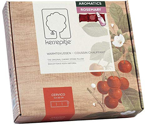 Kersepitje® Cervico Aromatics Rosmarin - Langgestrecktes Kirschkernekissen - Inkl. Aromaspray - Valentinstag - Valentinsgeschenk