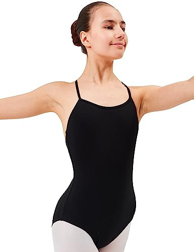 tanzmuster ® Ballettanzug Mädchen Träger - Leonie - aus Baumwolle, Ballettbody Ballett Trikot in schwarz, Größe 92/98
