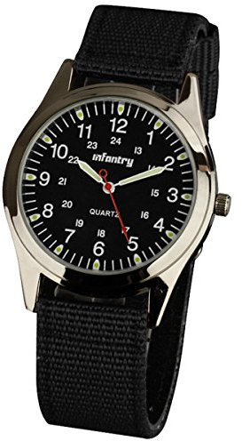 Infantry IN-018-BLK-N Herren Analoges Quarzwerk Armbanduhr Uhren Fliegeruhren Outdooor Analog Quarzuhr Schwarz Nylon Armband