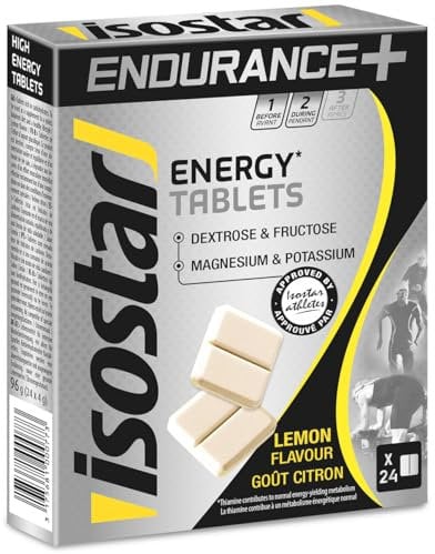Isostar Endurance Plus - Energy Tablets - Goût Citron - Glucose et Fructose - Magnésium et Potassium - Vitamines - 1 Boîte de 24