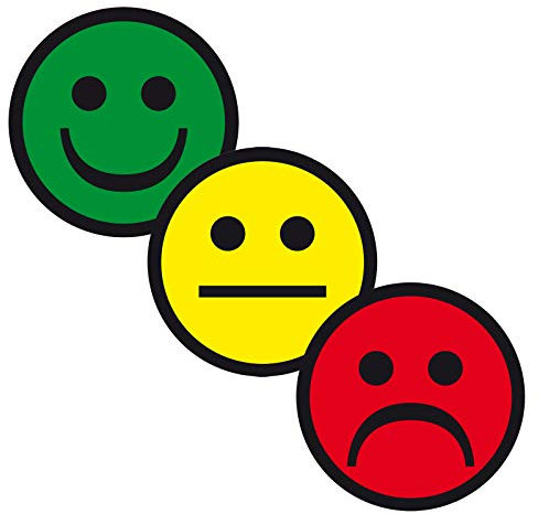 3er Set Etiketten-Aufkleber Smiley lachend/neutral/negativ, Haftpapier, Ø 20 mm, 100 Stück/Rolle