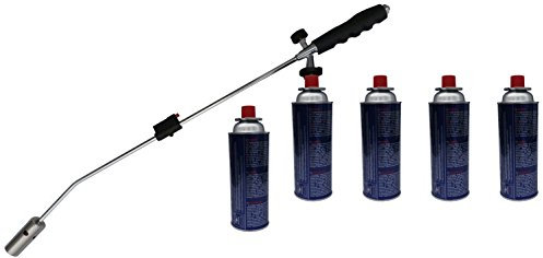 Kinzo Désherbeur thermique avec allumage + Lot de 5 bouteilles de gaz sous pression CW3000 Brûleur de mauvaises herbes Ver tilger